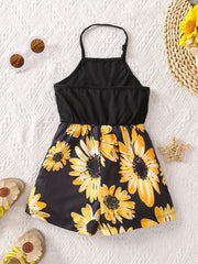 Toddler Girls Sunflower Backless Halter Rompers Jumpsuits For Beach Vacation