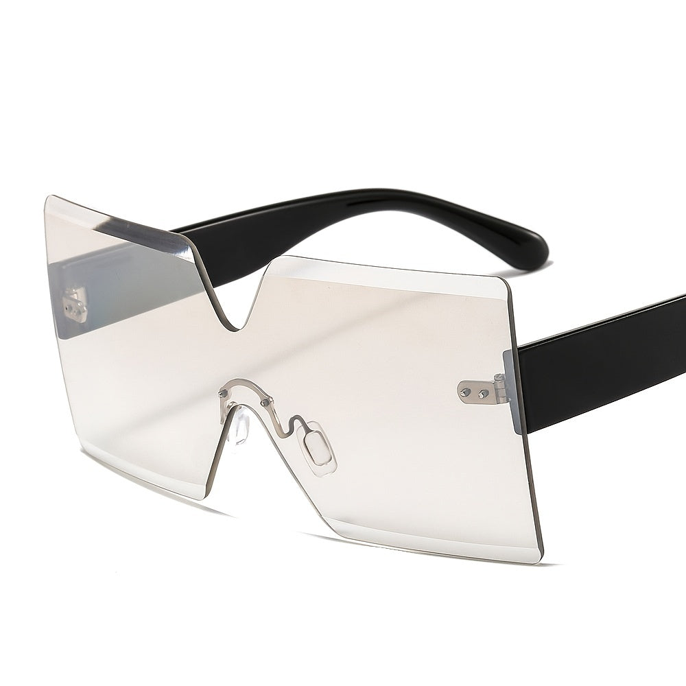 Oversized Square Sunglasses Rimless Frame Transparent Shades Women UV400