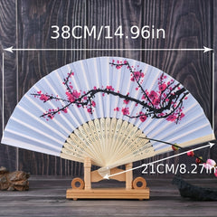 Floral Bamboo Fan Traditional Classic Plum Blossom Cosplay Accessory