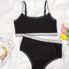 Lace Trim Bra & Panties Lingerie Set