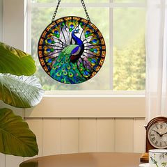 Peacock Suncatcher Stained Glass Window Hanging For Decoration