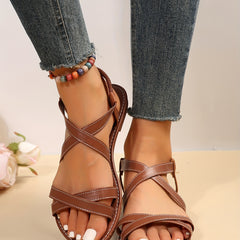 Women's Cross Strap Flat Sandals Elastic Band Summer Beach Shoes