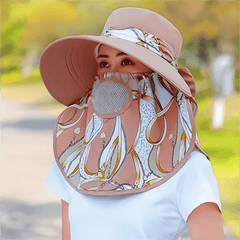Chain Print Sun Hat w/ Breathable Cover UV Protection