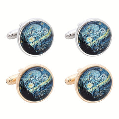 2pcs Starry Night Gemstone Men's Cufflinks Retro Metal Cufflinks