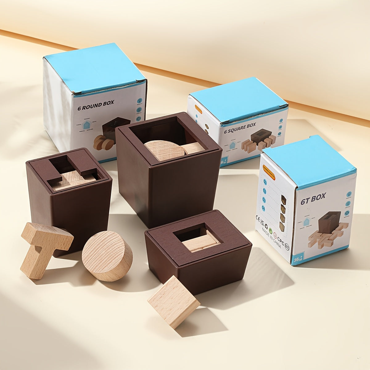 Wooden Building Blocks Puzzle Box - Shapes & Colors Learning Toy