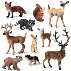 10PCS Forest Wild Animals Model Set Deer Fox Squirrel Rabbit Action Figures