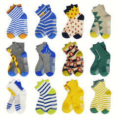 12 Pairs Boys Animal Stripe Anti-slip Floor Socks for Kids