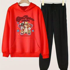 2pcs Sweet Puppy Hoodies & Jogger Pants Set For Girls
