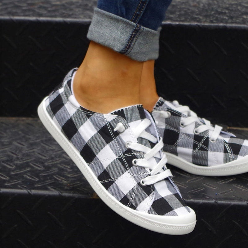 Women's Plaid Pattern Sneakers Flat Canvas Shoes