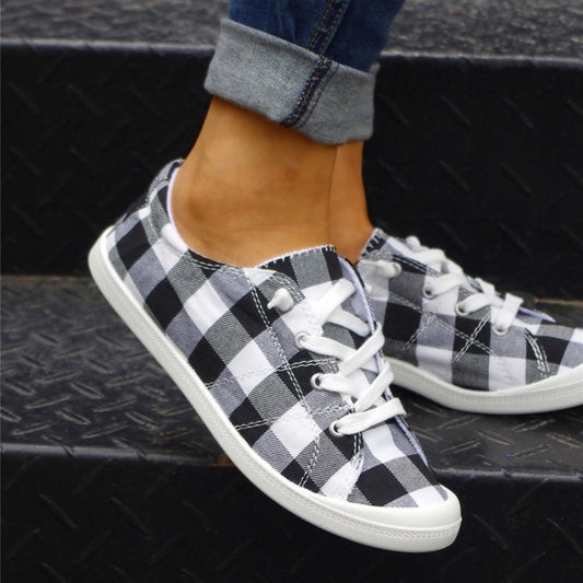 Women's Plaid Pattern Sneakers Flat Canvas Shoes