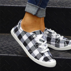 Women's Plaid Pattern Sneakers Flat Canvas Shoes