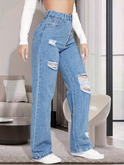 Ripped Distressed Loose Denim Pants Medium Wash Jeans