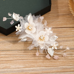 Bridal Flower Silk Golden Wedding Hair Clip Comb Hair Piece