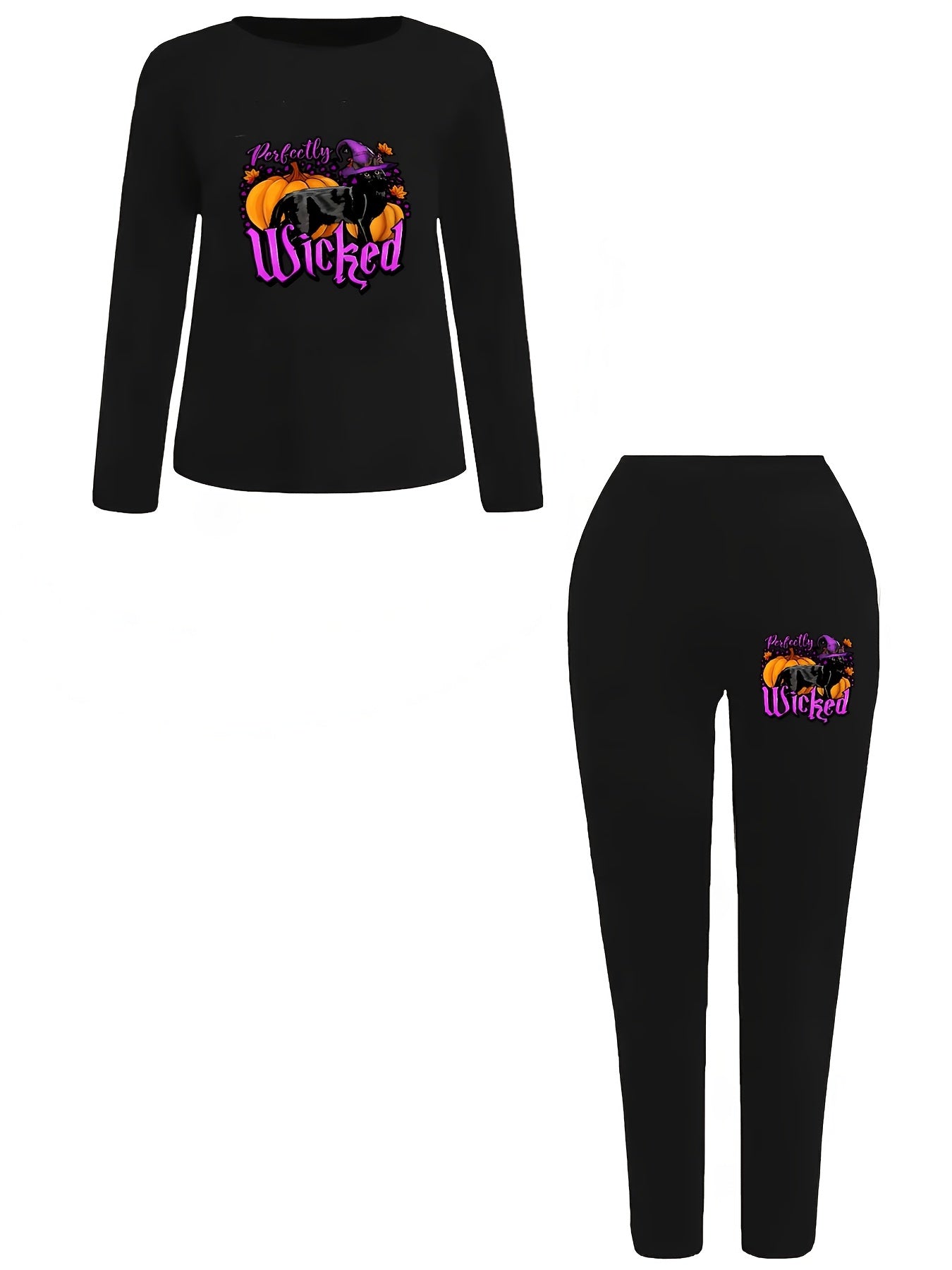 Halloween 2pcs Set Women's Plus Graphic Print Tee & Leggings Set