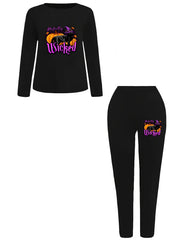 Halloween 2pcs Set Women's Plus Graphic Print Tee & Leggings Set