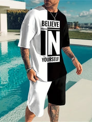 Believe In Yourself Print Men's 2Pcs Outfits Casual Set