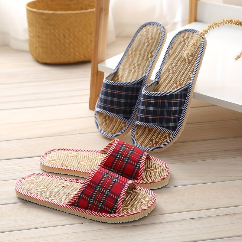 Women's Linen Slippers Comfy Open Toe Non Slip Shoes Indoor Mute Slippers