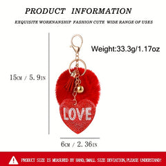 Velvet Keychain with Diamond and Wool Ball for Women's Bag