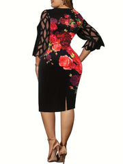 Stripe Print Lace Panel Sleeve Dress