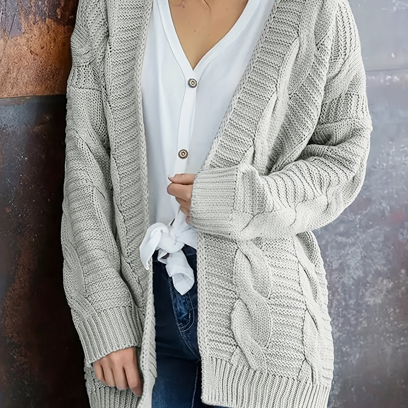 Cable Knit Open Front Sweater Cardigan