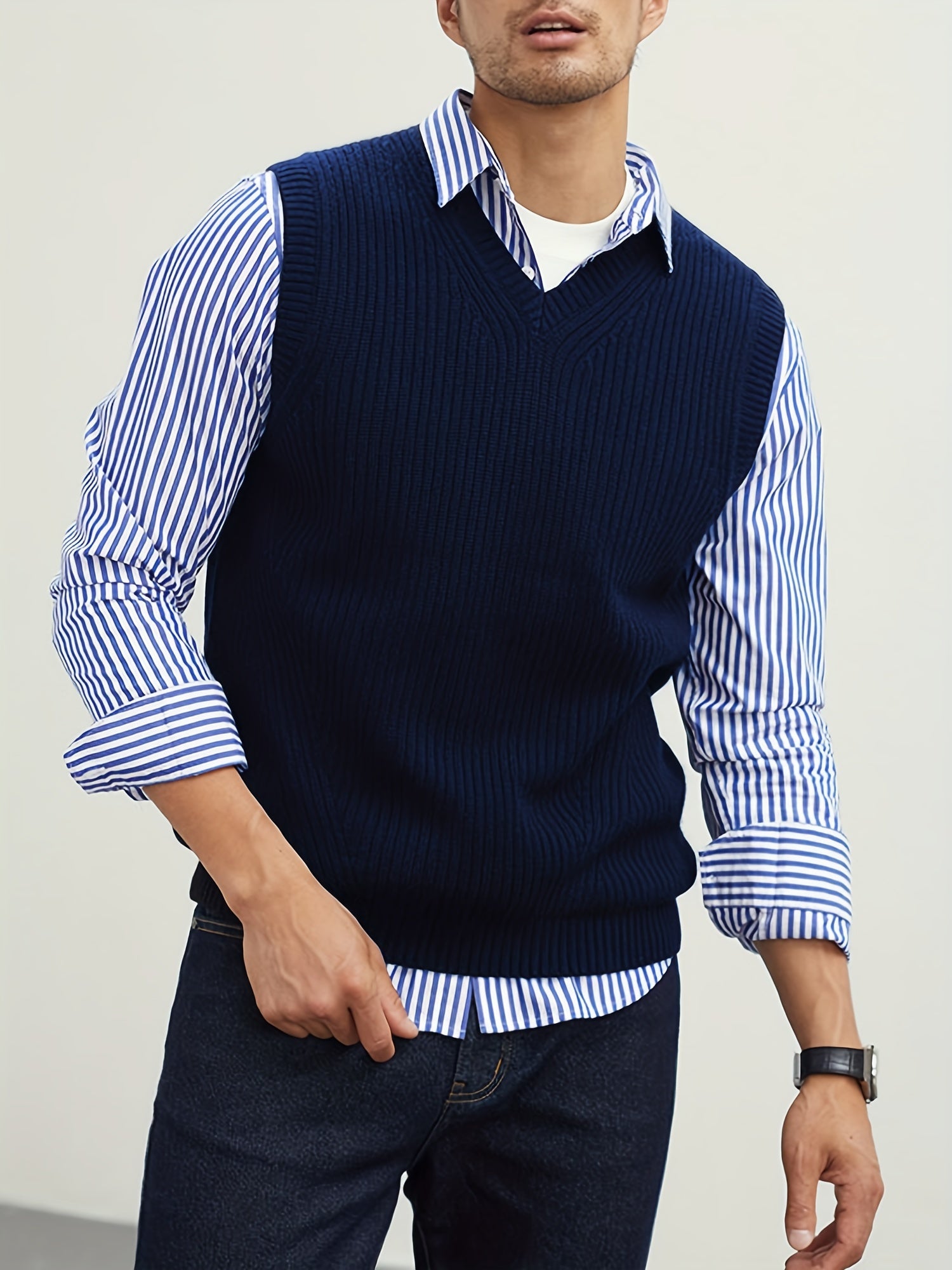 Men's V Neck Sweater Vest Preppy Style