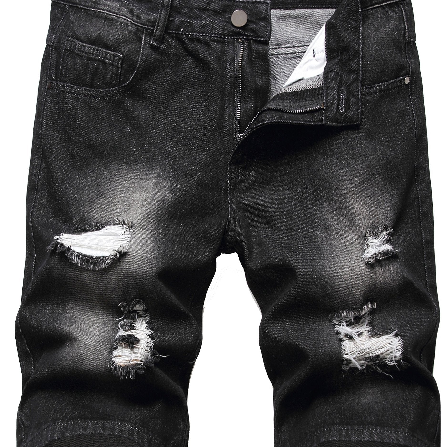 Men's Destroyed Hole Denim Shorts Classic Fit Distressed Summer Jean Shorts