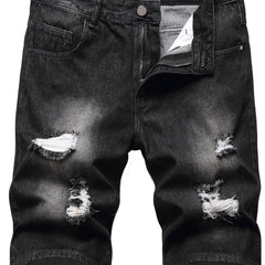 Men's Destroyed Hole Denim Shorts Classic Fit Distressed Summer Jean Shorts