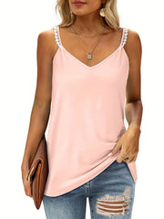 Lace Spaghetti Strap Top V Neck Sleeveless Cami Summer Casual Women's Clothing