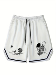 Men's Flower Skull Graphic Drawstring Shorts