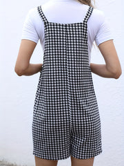 Houndstooth Print Dual Pockets Romper Jumpsuit