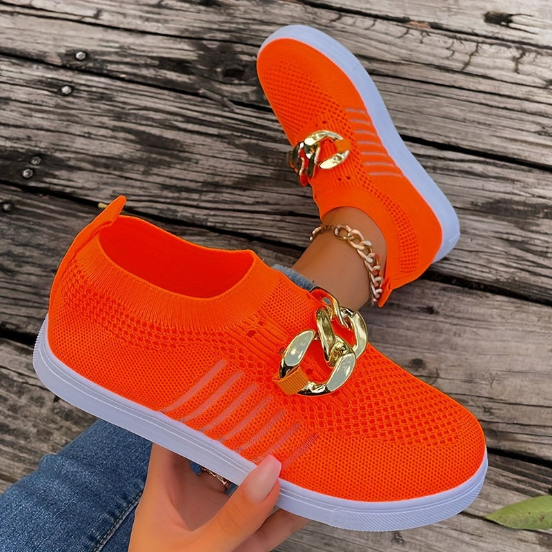 Women's Mesh Slip-on Sneakers with Chain Detail