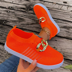 Women's Mesh Slip-on Sneakers with Chain Detail