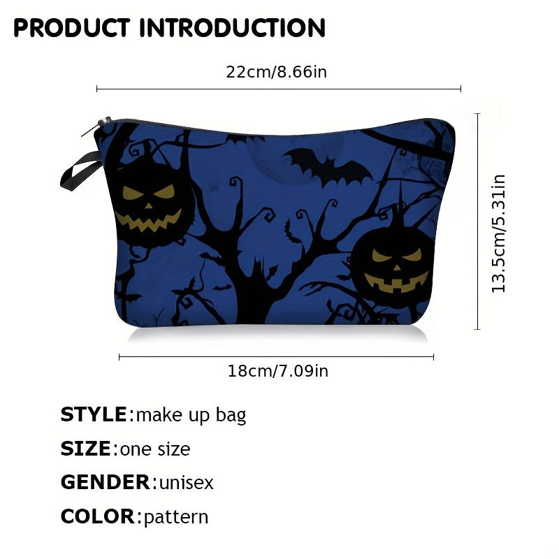 Halloween Makeup Bag Pumpkin Castle Print Cosmetic Case Zipper Toiletry Pouch