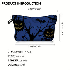Halloween Makeup Bag Pumpkin Castle Print Cosmetic Case Zipper Toiletry Pouch