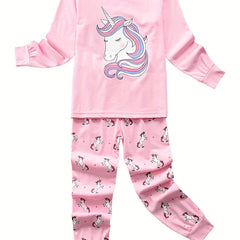 Girls Unicorn Print Long Sleeve Pajamas Set