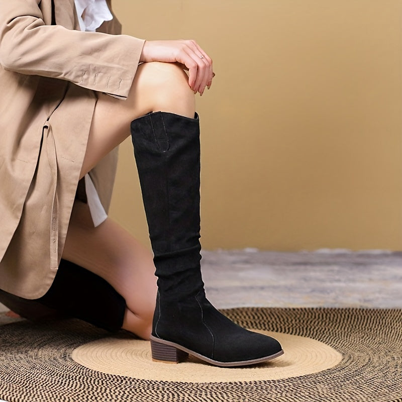 Women's Cowboy Boots Pointed Toe V-cut Stretch Slip On Western Boots