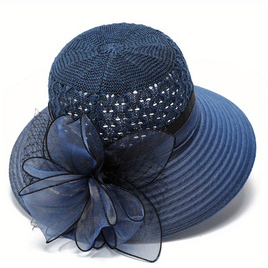 Mesh Flower Decor Bucket Hat Crochet Breathable Basin Hat Sun Hats For Women