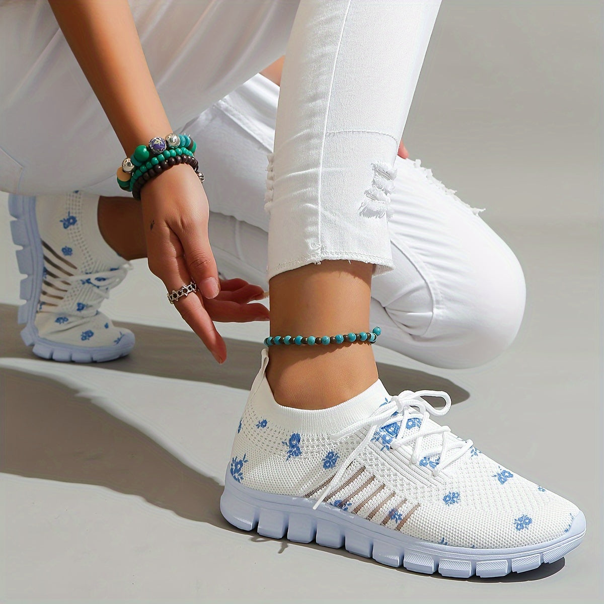 Floral Print Mesh Lightweight Running Shoes Breathable Sneakers