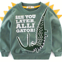 Dino Croc Print Crew Neck Sweatshirt for Boys