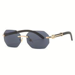 Men's Rimless Sunglasses Polygon Metal Glasses for Summer