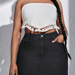 Casual Denim Skirt Raw Trim High Rise Mini Denim Skirt