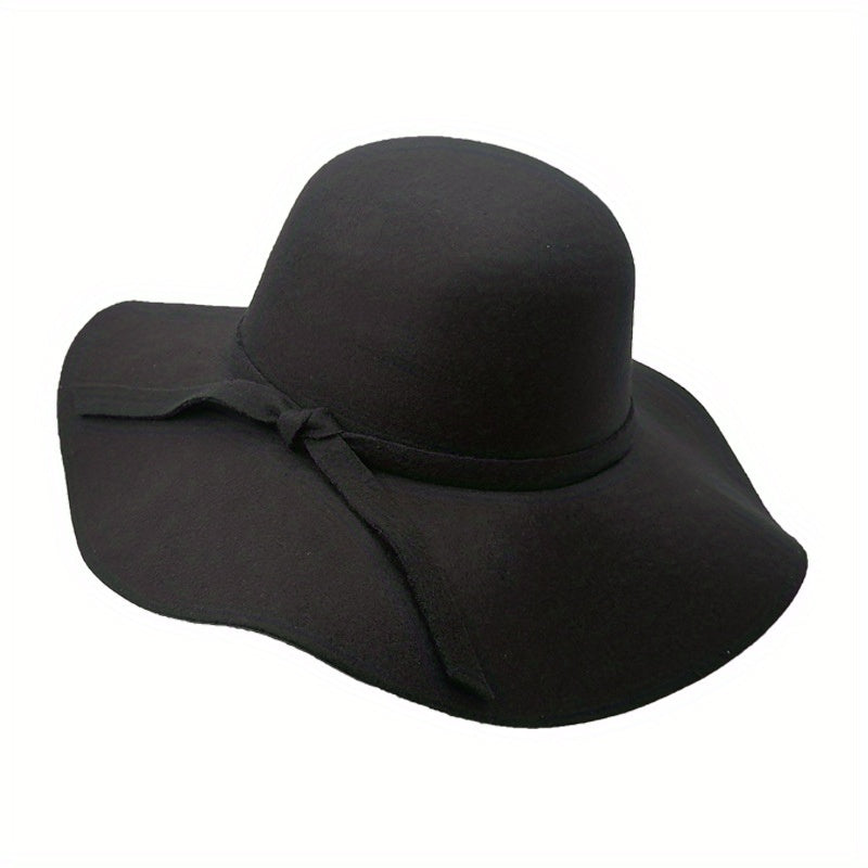 Women's Fedora Ruffle Wide Brim Felt Hat