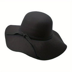 Women's Fedora Ruffle Wide Brim Felt Hat