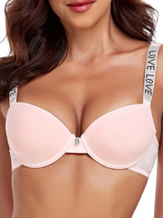 Rhinestone Letter Tape Push Up T-shirt Bra