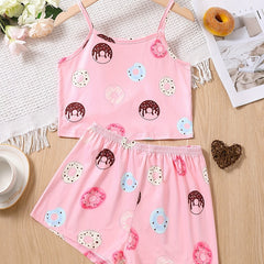 Girl's Donut Print Camisole Top and Shorts Set