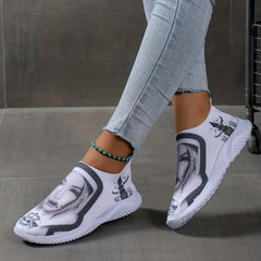 Skull Print Low Top Sneakers Lightweight Halloween Shoes