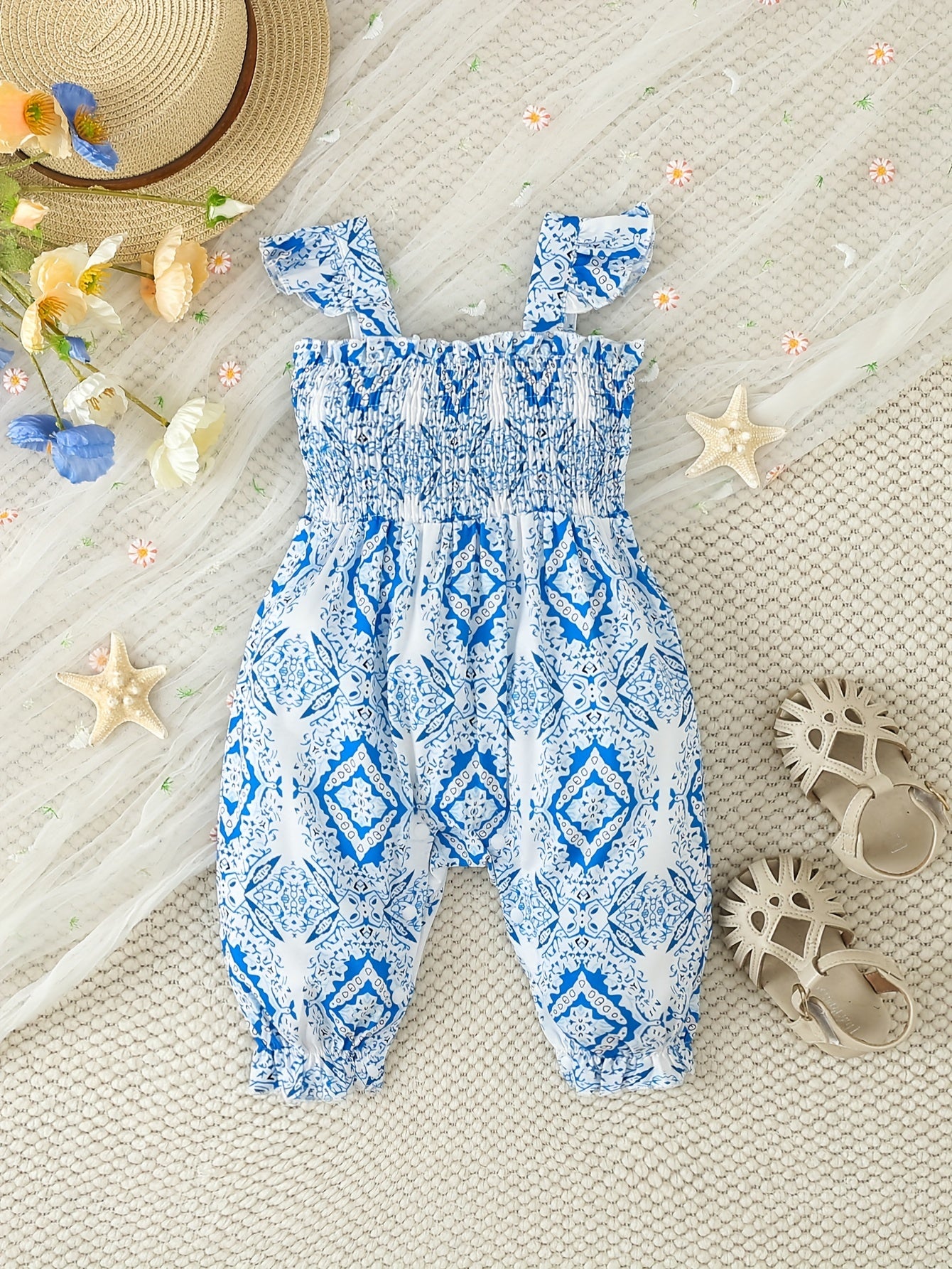 Boho Geo Graphic Jumpsuits Baby Girls Suspender Pants