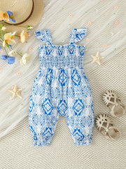 Boho Geo Graphic Jumpsuits Baby Girls Suspender Pants