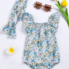 Baby Girls Square Neck Onesies with Floral Print Romper