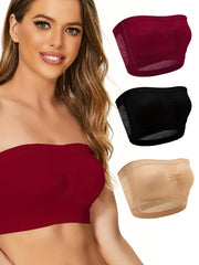 3pcs Strapless Bandeau Bras Hollow Out Breathable Stretch Everyday Bra